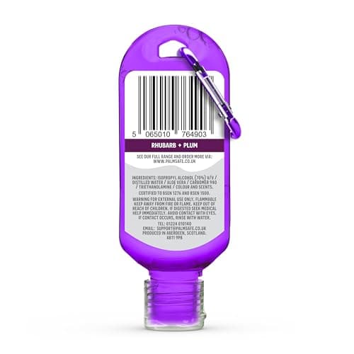 Palm Safe Rhubarb and Plum 60ml Anti Bacterial Premium Hand Sanitiser Travel Size Refillable Clip Bottle Quick Drying Non Sticky Extra Moisturising Kills 99.9% of Viruses and Bacteria — view 2
