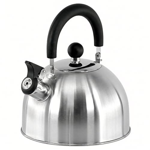 GEEZY 2.5L Stainless Steel Whistling Kettle for Gas Hob & Electric Stove Top - Lightweight Camping Tea Pot with Folding Handle - Portable Metal Water Boiler for Home Kitchen, Camping & Fishing