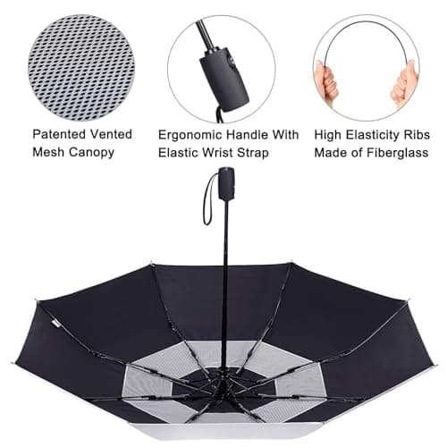 G4Free 42/46 Inch Travel Folding Umbrella Windproof Compact UPF 50+ UV Protection Double Canopy Silver Coating Sun Rain Umbrella — view 4