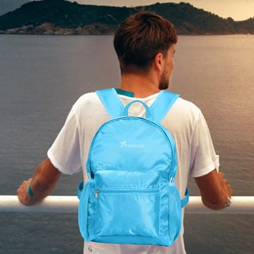 Risipu Lightweight Foldable Backpack Small Waterproof Hiking Rucksack Durable Packable Backpacks for Women Men Outdoor Hiking Biking Travelling Walking Camping (M-Blue) — view 3