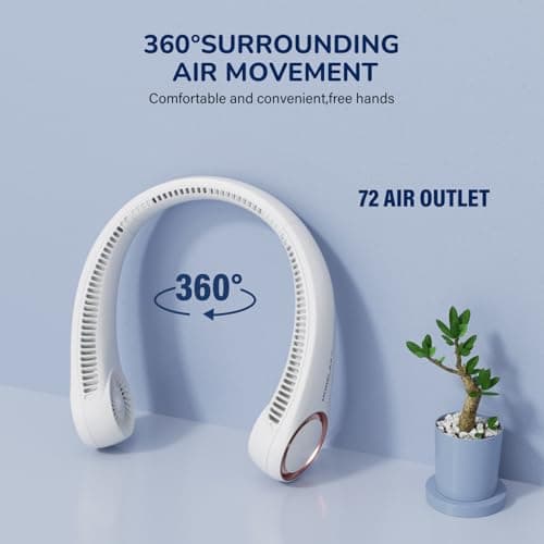 Morelax Neck Fan, Portable Neck Fan,Hands Free Bladeless Mini Fan with 360°Cooling Airflow, 3 Speeds Adjustable,Ultra Quiet Wearable, Suitable for Indoor Outdoor Travel Sports (White) — view 2