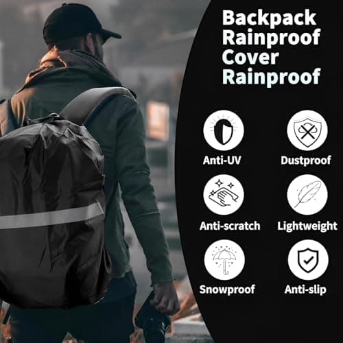 JITIFAZH Backpack Waterproof Cover with Reflective Strap (8-70L), 2 Adjustable Anti Slip Cross Buckle Strap for Outdoor, Hiking, Camping, Traveling, Cycling(Black, S for 18-25L backpack) — view 6