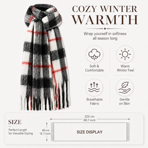 Fjquamitix Womens Blanket Scarves Winter Warm Tartan Plaid with Fringes — view 2