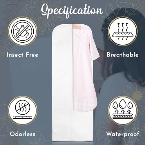 Wedcova Dress Bag | Hanging Garment Bags | Full Length Travel Covers | Wedding Long Clothes Storage Cover with Zipper for Women | 72 Inch (182cm) | Pack of 1 | White — view 2