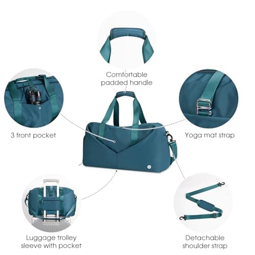 Ceneda Large Gym Bag with Toiletry Bag, Water Resistant Sport Duffel Bag with Shoes Compartment & Wet Pocket, Portable Lightweight Travel Bag, Overnight Weekender Bag Yoga Bag, Teal — view 6