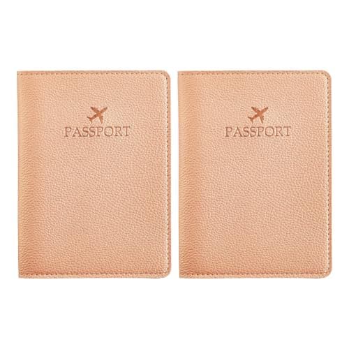 2pcs PU Leather Passports Wallet Elegant Embossed Pattern Passports Protective Case Travel Essential Card Organized Embossed Travel Wallet, Rose Gold, Mass Beauty — view 4