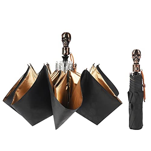 choedii Sun Umbrella UV protection Compact Portable AutomaticParasol Wind Resistant Travel Rain Umbrella For Walking Large Skull Waterproof Folding Umbrella 12.6" 0.89 Lbs (Skull Gold) — view 2