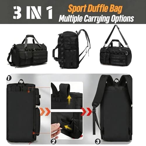 Military Tactical Holdall Gym Bag for Men and Women, 3 in1 Sports Duffle — view 3