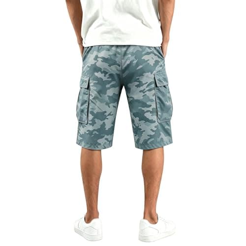 Camo Cargo Shorts for Men Fashion Elasticated Waist Multi Pockets Mens Combat Cargo Shorts Regular Fit Knee Length Shorts Summer Casual Printed Outdoor Hiking Walking Short Pant (Sky Blue-E, S) — view 4