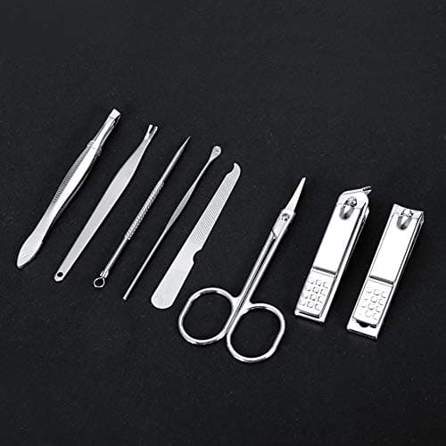 Manicure Set 8 Pcs Stainless Steel Nail Grooming Kit for Men Women with Travel Case Professional Nail Clippers Cuticle Nippers File Buffer Tweezers Orange Stick Red — view 3