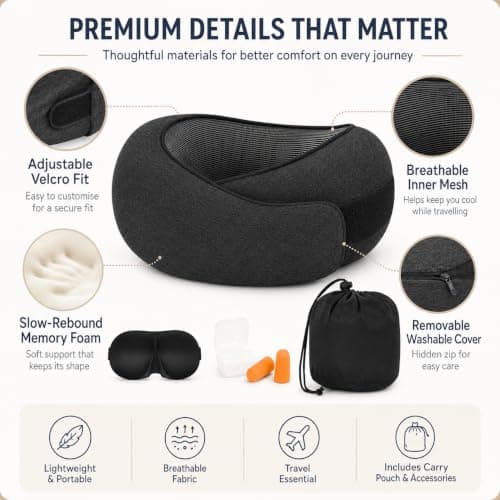 Purecas Memory Foam Travel Neck Pillow, 360° Support with Eye Mask&Earplugs — view 4