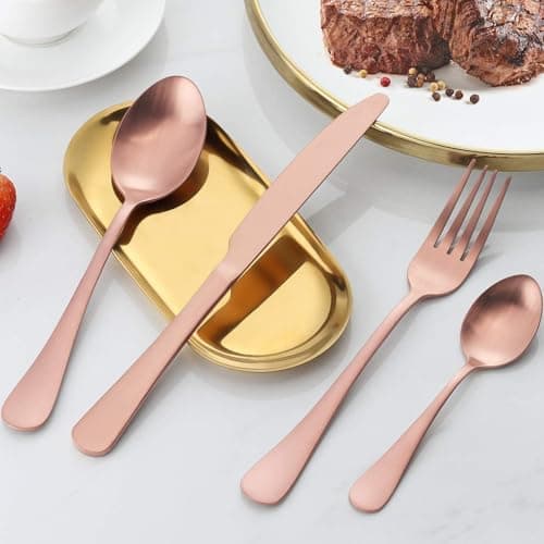 Cutlery Set, BEWOS 16-Piece Stainless Steel Flatware Set, Tableware Silverware Set with Matt Rose Gold Spoon Knife and Fork Set, Service for 4, Dishwasher Safe/Easy Clean — view 4