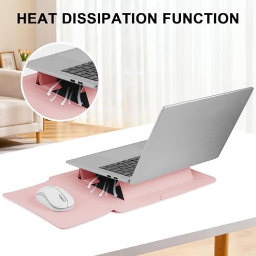 HoYiXi 15.6" Laptop Sleeve Case PU Leather with Stand Compatible with MacBook Pro 16/15.4'' MacBook Pro 15, Mac Air 15,16'' Laptop Bag for Dell, Acer, Asus,15-16'' laptop case,Pink — view 5