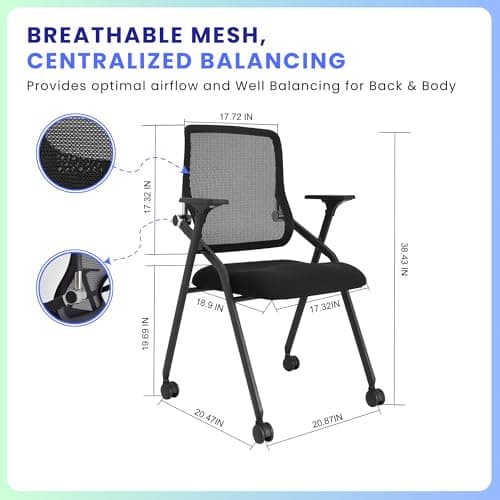 BROBRIYO 10 Pack Stackable & Foldable Conference Room Chairs with Lumbar Support, Armrest - Ergonomic Mesh Bouncing Back for Office Meeting, Conference, Reception and Training Room Chair — view 2