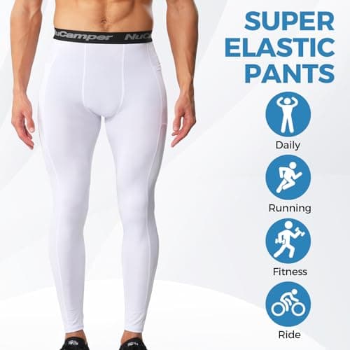 NuCamper Men's Running Leggings with Pockets, Compression Trousers Base Layer Sports Tights Leggings, Quick Dry Tight Thermal Pants for Athletic Workout Fitness Basketball Gym — view 4