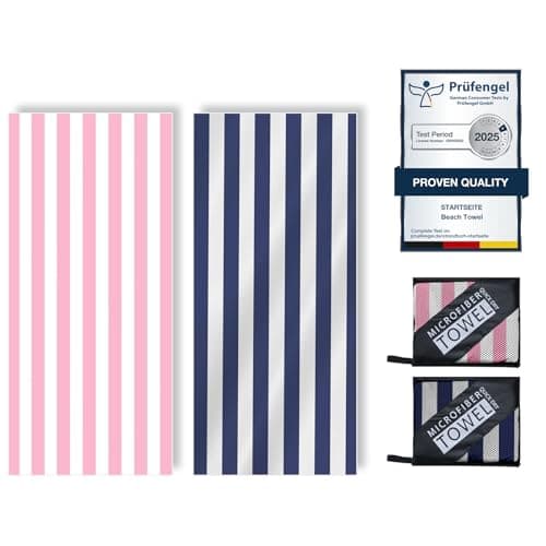 160 x 80 cm Microfibre Towel - Large Size Quick Drying Microfibre Beach Towels for adults, Sand-Free, Absorbentextra large Beach Towels for adults - Includes Storage Bag (Deep Blue and Pink Stripes)