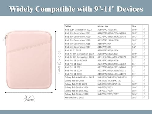 TiMOVO 9-11" Tablet Sleeve Bag with Pocket, Pink — view 2
