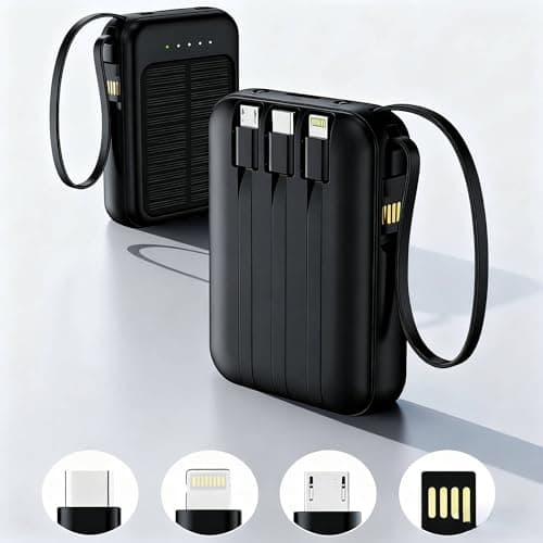 Mini Solar Power Bank with Built-in Cable, 10000mAh Portable Charger with Solar Panel for Emergency Power Supply — view 3