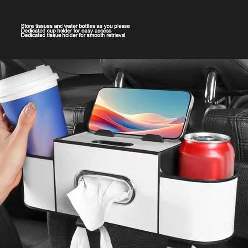 Vikye Universal Car Seat Headrest Organizer with Hooks and Tissue Dispenser for Family Travel and Road Trips (Beige) — view 3