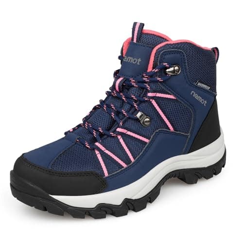 riemot Women's Walking Boots, Lightweight Hiking Footwear with Water-Resistant Upper, Rubber Grip Sole, Breathable Lace-Up Outdoor Shoes for Walking, Hiking and Travel, Navy, UK 5