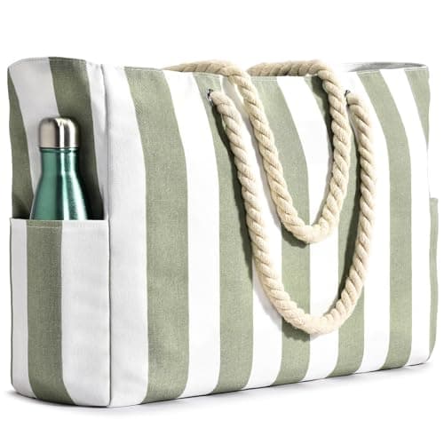 oscaurt Large Beach Bag Stripe Women's Tote with Zip Waterproof Beach Bags for Women Handbags for Pool Shopping Picnic Holiday Essentials