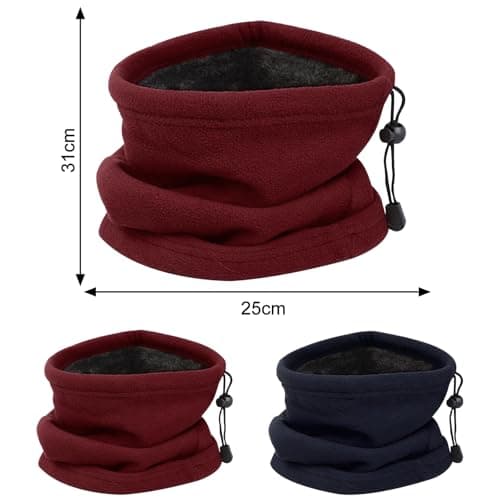 JSTHHTT 2 Pack Thermal Knitted Snood Scarf Thick Winter Cold Weather Neck Warmer Windproof Neck Gaiter Snood for Men Women Face Tube Scarf Headwear (2, Navy Blue, Burgundy) — view 2