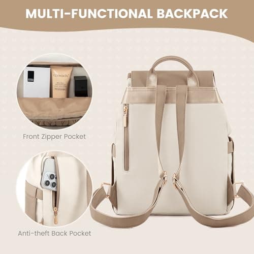 LOVEVOOK Womens Backpack Small Fashion Rucksack Bag for Ladies Lightweight Handbag School Bags for Girls Anti-theft Mini Cute Daypack for Uni Work Travel, Khaki Beige — view 5