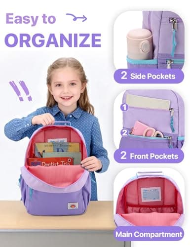 VASCHY Toddler Backpack, Girls School Bag Lightweight Plain Color-block Small Kids Bookbag for Preschool/Kindergarten/Daycare/Travel Lightweight Purple — view 4