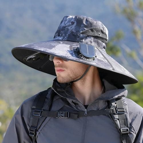 Celanisai Fan Hat Men's Outdoor Sun Hat with Wide Brim and SPF 50 Protection for Hiking, Fishing, Travel, Adjustable and Quick Drying Breathable Fishing Hat with Wide Brim, O Grey, One size — view 3