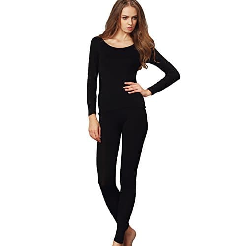 Liang Rou Women's Crew Neck Top & Bottom Ultra Thin Thermal Underwear Set