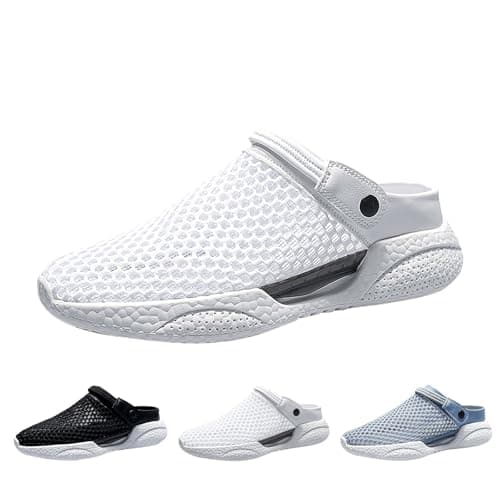 Mens Closed Toe Sandals Wide Fit Sliders Mesh Hollow Breathable Shoes Back Strap Platform ArchSupport Orthopedic Lightweight Casual Walking Hiking Beach Slipper (White, 7.5) — view 3