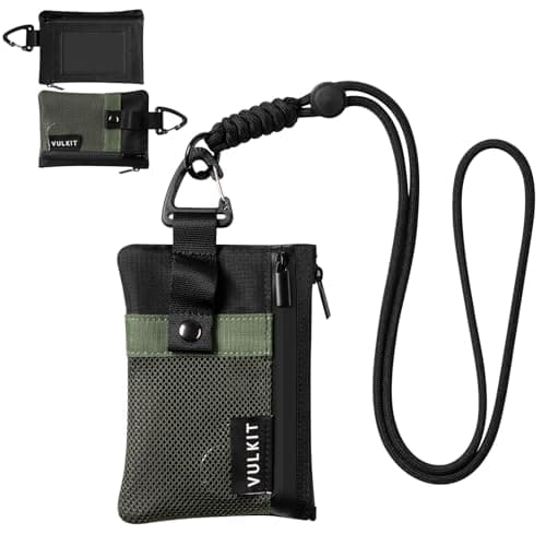 VULKIT Minimalist Small Wallet with ID Window, RFID Blocking Card Holder Water Resistant Zip ID Card Case with Lanyard Keychain for Cards,Cash,Key, Coin