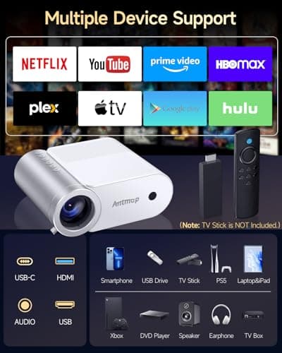 Mini Projector With WiFi 6 and Bluetooth 5.4, 400 ANSI Projectors 1080P, Home Cinema 4K Support Outdoor, 200” Display Screen, Compatible with Smartphone/HDMI/USB/TV Stick — view 6
