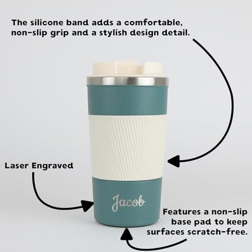 cribstar Personalised Engraved Insulated Travel Mug | Stainless Steel Tumbler | Double-Walled Tea/Coffee Cup | Leak-Proof & Reusable | Keeps Hot 12h / Cold 24h | Thermal Mug (Forest Green, 510ml) — view 2
