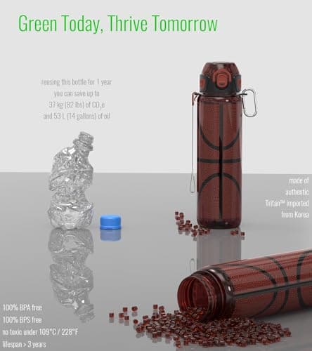 MYFOREST Basketball Water Bottle, Lightweight, Quick-Open Gulp Lid/Straw — view 6