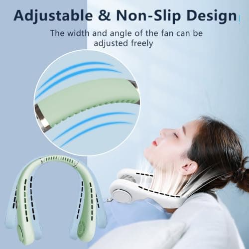 Bladeless Neck Fan, USB Rechargeable Hands-Free Portable Fans with LED Display, 5 Speeds Operated Adjustable 360° Airflow Cooling Wearable Fan for Men Women Sporting Travelling Working (Green) — view 5