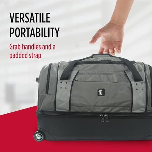 FUL Workhorse 30 Inch Rolling Duffel Bag, Split-Level Checked Travel Luggage with Hardshell Base and Wheels, Grey, 30", Workhorse 30 Inch Rolling Duffel Bag, Checked Travel Luggage With Hardshell Base — view 5