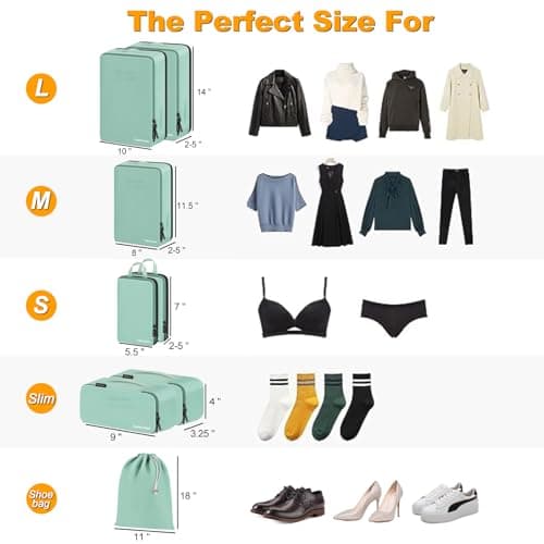 Compression Packing Cubes, Lumesner 8 Set Travel Essentials Packing Cubes for Carry on Suitcases, Compression Suitcase Organizers Bag Set & Travel Cubes (8-piece, Green) — view 2