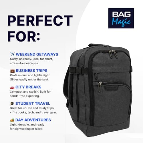 Bordlite Travel Underseat Cabin Approved Backpack, Lightweight Travel Rucksack, Premium Carry on Bag, 40x20x25cm - Black — view 3