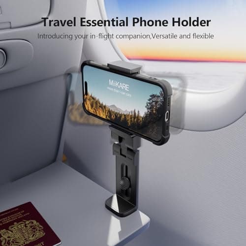 MiiKARE Portable Airplane Phone Holder 360° Rotation Phone Holder for Plane,Hands-Free Travel Essentials for Flying,Foldable Pocket-size Phone Stand Holiday Essentials Compatible iPhone&Android,Black — view 2