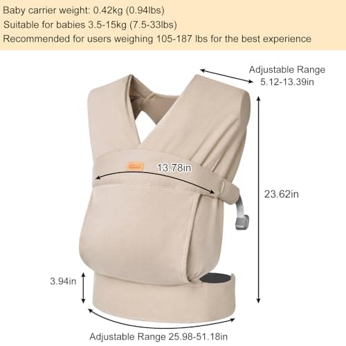 CUBY Half Buckle Baby Wrap Carrier for Newborn, Ergonomic Butterfly Back Shape Baby Sling Carrier, Kangaroo Front & Backpack with Head Cover, for Toddler & Newborn, Up to 35LBS, Apricot — view 2