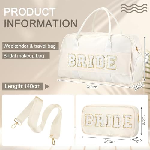 Bulyoou 2 Pcs Bag Gifts, Wedding Weekender Duffle, White, Bride, Bride — view 2