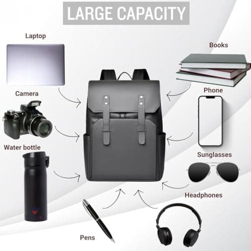nusrah Travel Backpack for Men Women, Flight Approved Leather Laptop Backpack 15.6, 16 Inch, Water Resistant Anti-Theft Weekender Bag, Casual Daypack Rucksack (Grey) — view 4