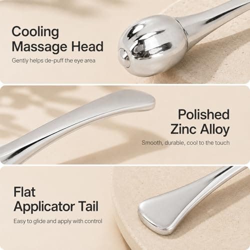 Dual Ended Eye Cream Applicator, Stainless Steel Under Eye Massage Wand with Silicone Scoop, Cooling Metal Skincare Tool for Eye Serum Moisturiser Application — view 4