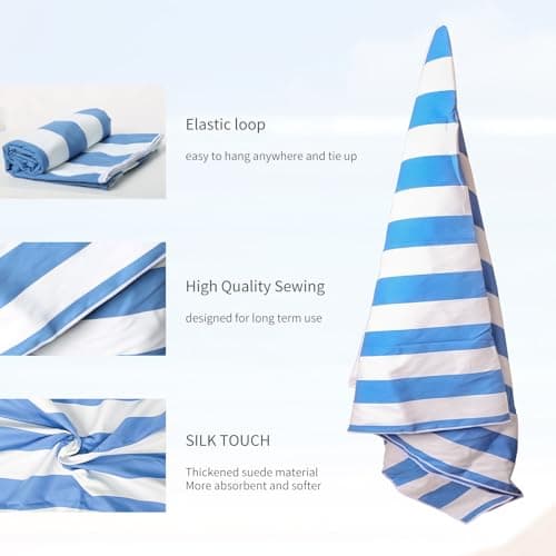 Vorvowry Microfibre Beach Towels for Adults Women Men Extra Large Lightweight Quick Dry Sand Free Travel Towel Double Sided Printing for Swim Sports with Mesh Bag 80×180cm Blue Stripes 1 Pack — view 5