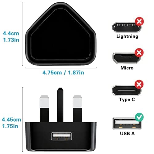 5V 2A usb plug uk Wall Charger Power Supply 5V2A Charging Block 10W USB Charger Block 5 volt 2amp(2000mA) Adapter Plug UK for Small Appliances Such as Small Table Lamps/Kids Electric Toys/Smartwatch — view 3