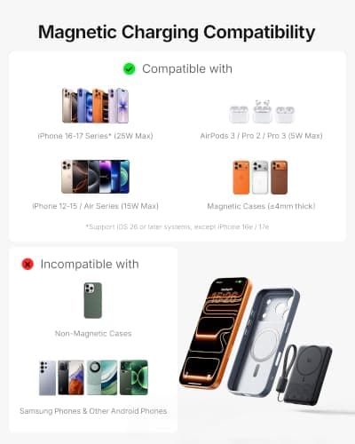 INIU 10000mAh Qi2.2 25W Wireless & 45W USB C Fast Charging Portable Charger — view 6
