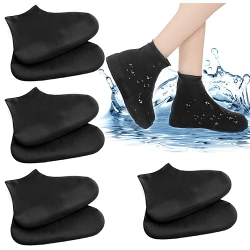 BQMEZRNUS 4Pairs Black Waterproof Shoe Covers, Non-Slip Reusable