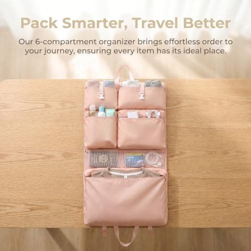 NIFTYY 6-in-1 Hanging Travel Organiser Bag with Waterproof Compartments – Foldable Luggage Storage Packing Cubes for Clothes – Portable Hanging Wardrobe for Business Trips (pink) — view 4