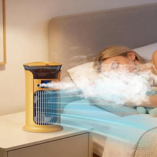 Portable Air Cooler Fan with Dual Mist, 3-Speed Cooling, USB Powered Mini Air Cooler with 7-Color LED Lights, 880ml Water Tank with LED Display, for Bedroom, Office, Travel, Quiet & Compact (Yellow) — view 2